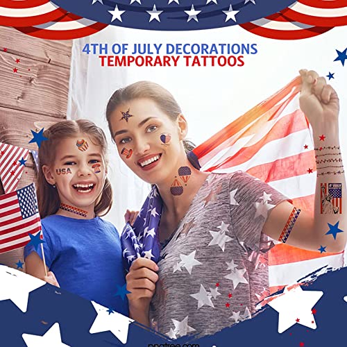4Th Of July Independence Day Tattoo Sticker American Flag Usa Temporary Tattoos Waterproof Face Body Arm Patriotic Memorial Day Tattoos For Child Adult Party Decor (10 Sheets, 68 * 120Mm/2.68/4.73In) #TOP1