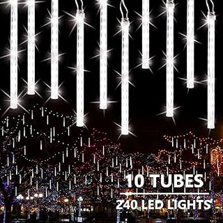 11.8 inch 10 Tubes 240 LED Meteor Shower Raindrop Lights Cascading Lights LED Icicle Lights Falling Raindrop Lights for Holiday Party Wedding Christmas Tree Decoration (White)