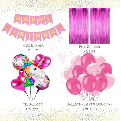Pop The Party Cute Cartoon Unicorn Birthday Party Supplies with Banner, Children Party Decoration, Children Unicorn Themed Birthday Party Decoration Full Birthday