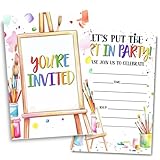 Doguiei Art Painting Birthday Party Invitations, Paint Themed Party Invitations Card for Boys Girls (30 Cards & 30 Envelopes)