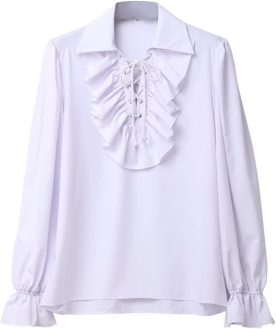 GRACEART Mens Pirate Shirt Ruffle Colonial Shirt Renaissance Poet Shirt Steampunk Vampire Gothic Medieval Costume - Image 3