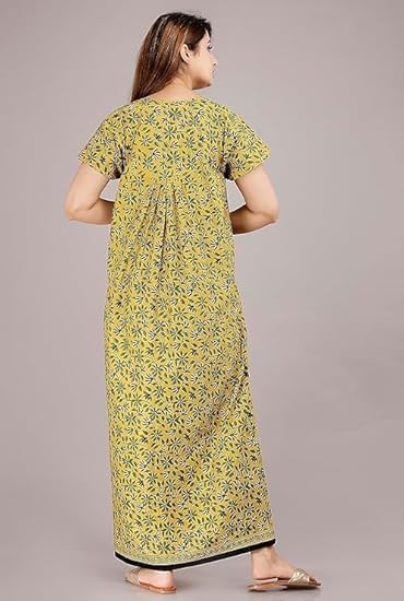 Image of OFEEFAN Cotton Nighty for Women - Pack of 2 Printed Maxi Gowns, Ankle-Length Night Dresses, Soft & Breathable Sleepwear - Free Size
