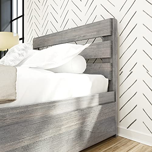 Max & Lily 196211-185 Modern Farmhouse Bed With Plank Headboard And Trundle, Full, Driftwood thumb #5
