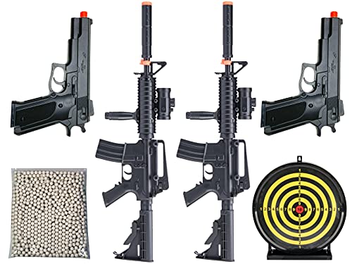 Trimex Airsoft Gun Entry Level Starter Packs M4 Style Airsoft Rifles Electric Auto + Spring Airsoft Pistols Bundle with 5k Bulldog Airsoft BBS and Target, Black, Full Size