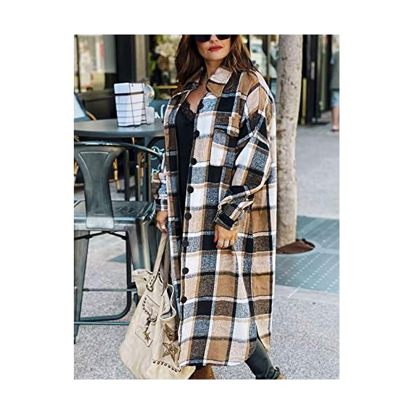 Omoone-Womens-Lounge-Lapel-Button-Up-Long-Sleeve-Plaid-Long-Shirt-Jacket-Shacket Omoone Women's Lounge Lapel Button Up Long Sleeve Plaid Long Shirt Jacket Shacket(1766-Brown-M)