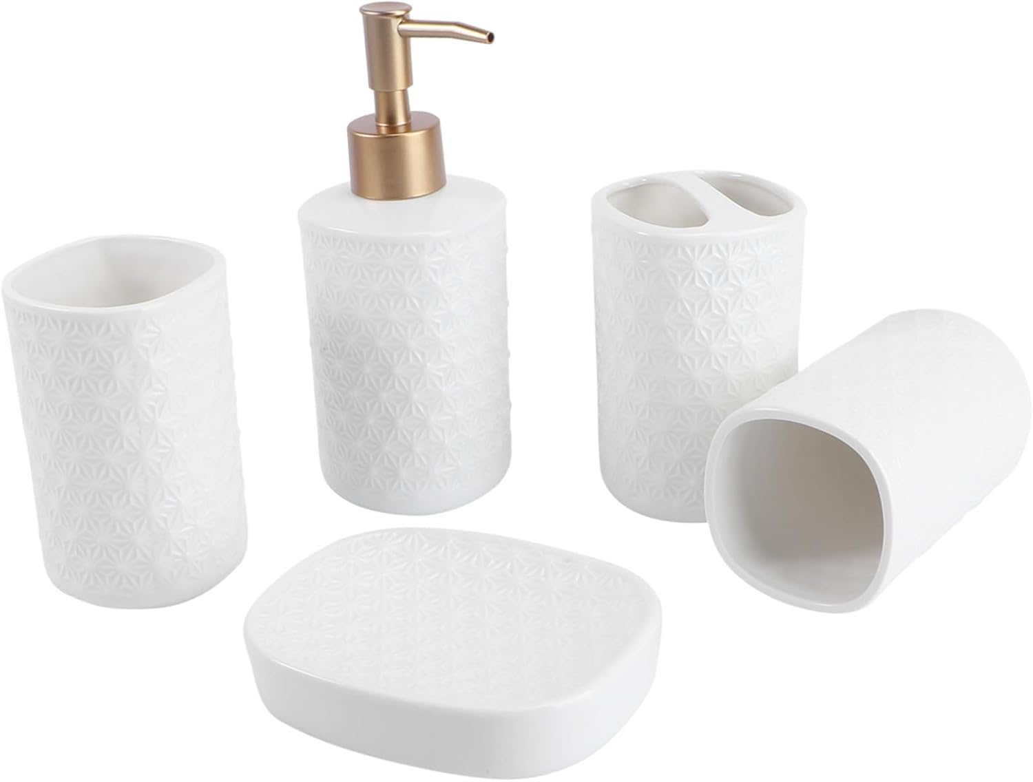 Ceramic Bathroom Accessory Set White Toothpaste Cup Lotion Bottle Soap Tray Portable Washroom Essentials for Daily Use and Home Vanity Storage