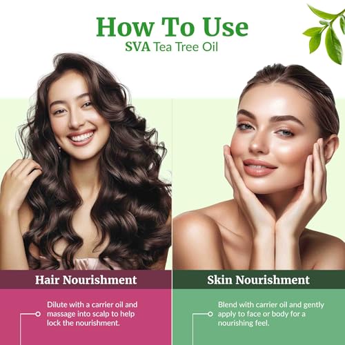 Image of SVA Organic Tea Tree Essential Oil with Dropper, 2 Fl Oz (60 ml) | Tea Tree Oil for Hair, Scalp, Face, Skin Care, Nail Care, Diffuser, Humidifier, Soap Making & DIY Blending in Glass Bottle
