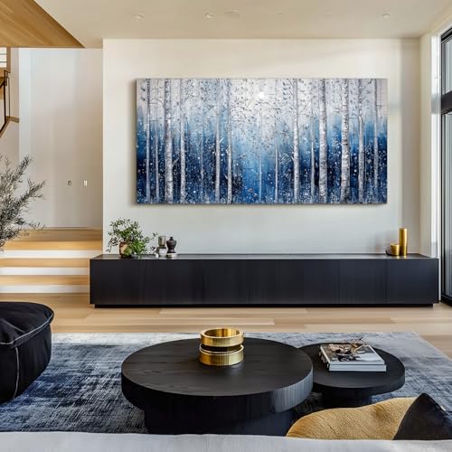 SERIMINO Birch Forest Wall Art, Nature Tree Extra Large Artwork, Spiritual Landscape Canvas Painting, Blue and White Aesthetic Pictures Wall Decor Living Room Bedroom Office Art Prints 30"X60"