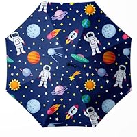 WSZYNDF Blue Space Astronaut Small Travel Automatic Folding Umbrella for Girl and Women, Rain and Wind, Portable Compact UV Sun Shade