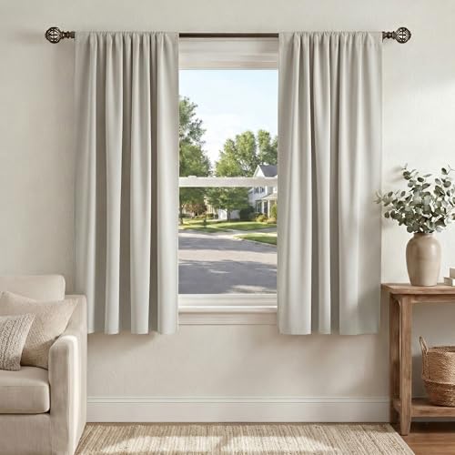 PONY DANCE Cream Blackout(70%-80%,Not 100%) Curtains 63 inch Long for Bedroom, Ivory Rod Pocket Thermal Insulated Room Darkening Living Room Privacy...