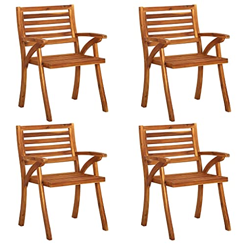 WKIEQACO Asientos al aire libre, sillas de exterior, sillas de jardín, 4 piezas de madera de acacia maciza