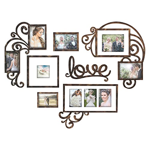 Jerry & Maggie - Photo Frame | Plaque College Frame - Valentine Wall Decoration Combination - Brown PVC Picture Frame Selfie Gallery Collage W Wall Hanging Mounting Design | Love Heart Shape