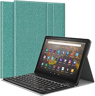 MoKo Case Fits All-New Kindle Fire HD 10 & 10 Plus tablet (11th generation, 2021 release) 10.1",PU Tablet Cover Shell Case with Removable Wireless Keyboard, Green