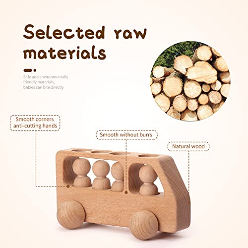 4 Wooden Figures In The Bus - Peg Dolls Unfinished Wooden Peg People Cars Wooden Figures Shape Preschool Learning Educational Toys Montessori Toys For Toddlers #TOP4