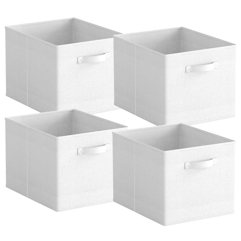 Homullel Set Of 4 White Foldable Storage Cube Boxes Storage Unit Box With Handle, Collapsible Storage Bins Organiser For Shelf Closet Organization