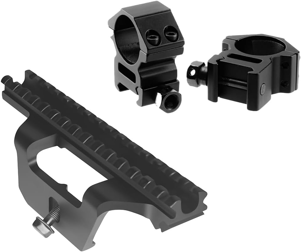 Gotical Combo of 2 - See-Thru Scope Mount for M1A/M14, 061 T6 Aluminum & 1 Inch Medium Profile Scope Rings - Black Anodized, Steel Hardware Included - Low Profile Allows use of Iron Sights