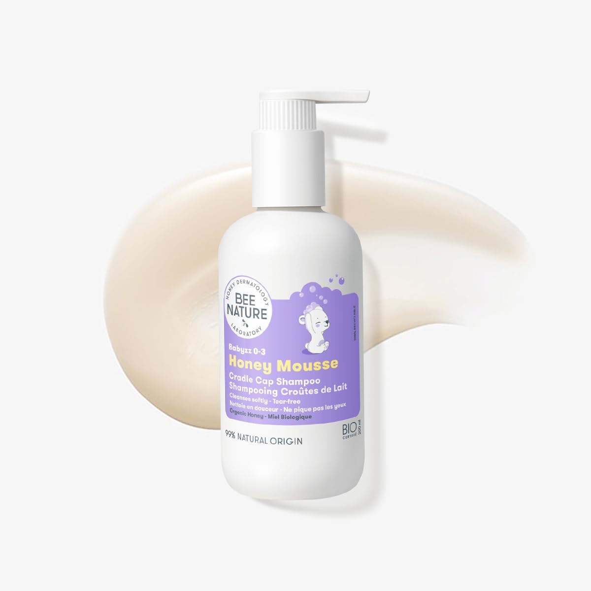 Bee Nature - Shampoing Bébé et Enfant - Croûtes de Lait - Miel Bio - Extra Doux - YUKA 100/100 - Sans Larmes - Convient aux Cuirs Chevelus Secs, Sensibles, qui Démangent et Sujets à l'Eczéma - 200ml