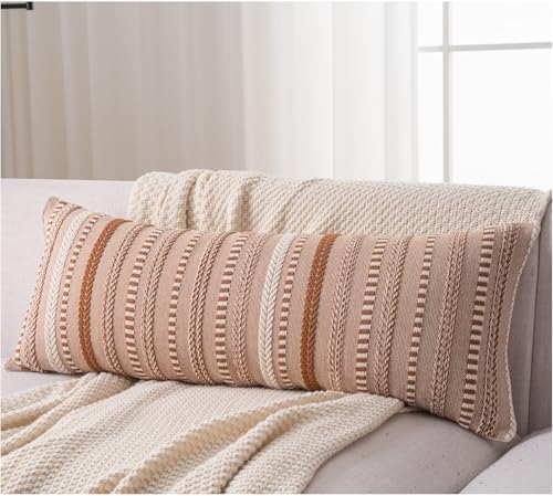 Cethom Boho Lumbar Pillow Covers 14x36 Long, Farmhouse Decorative Couch Pillow Cases, Brown Accent Pillows of Bed, Sofa Bedroom Living Room Home Decor Cushion Cover, Pack of 1