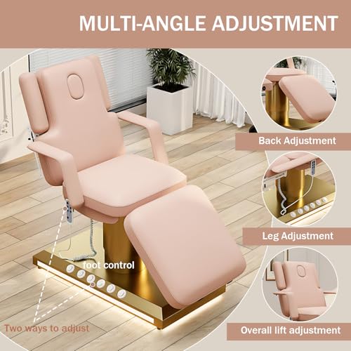 Larnavo Massage Table-Electric Massage Table with Pink Luxury Modern Style, SPA Beauty Bed Includes Multi-Angle Adjustment, Liftable Armrests, Technician Chair (Pink) - Image 3