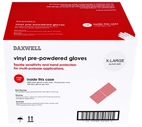 Daxwell - Guante de vinilo, en polvo, XL, transparente, 1000