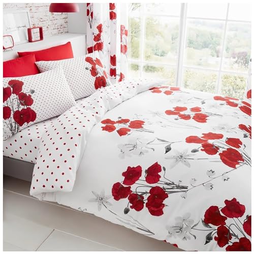 Gaveno Cavailia Parure de lit Luxueuse en Polycoton avec Housse de Couette et taies d'oreiller Motif Coquelicot Rouge Double