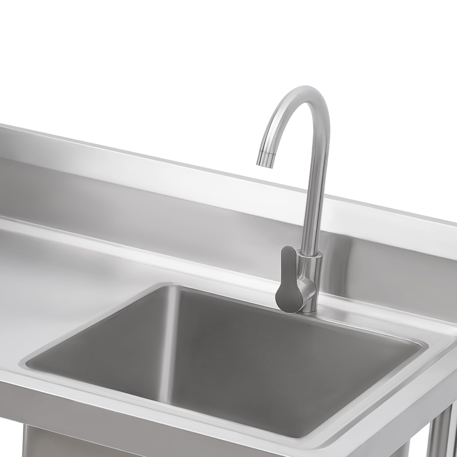 Küchenspüle Freistehende Edelstahl Spültisch 4 Wasserauslass-Modi Werkbank Spülbecken mit Arbeitsfläche für Restaurant, Garage oder Waschküche, 100x60cm (Rechts Spüle)