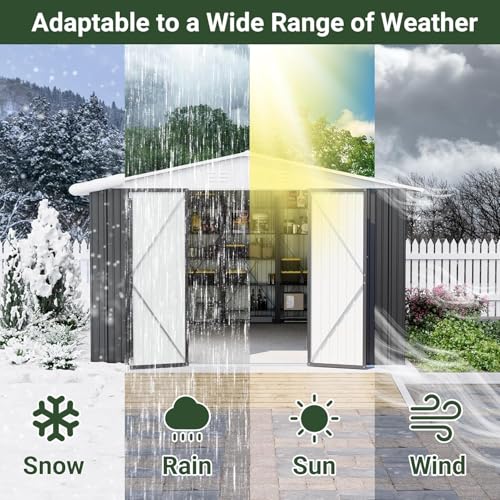 Image of Polar Aurora 10x12 FT Metal Shed, Heavy-Duty Galvanized Steel Tool Storage Shed with Lockable Doors, Waterproof Outdoor Garden Shed for Outside, Backyard, Patio, Lawn, White
