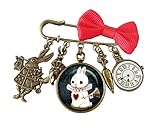 laiton verre Broche épingle Lapin blanc Alice au pays des merveilles bijou cabochon cadeau noël