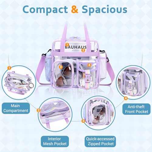 Image of Clear Tote Bag, Heavy Duty PVC 12x 12x6 in Clear Bag for Stadium Events for Women Men