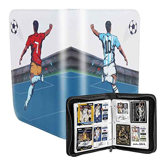LUFEIS Samlarkortalbum fotboll, fotbollskort album, samlarkortalbum, transparent kortförvaringsväska, pärm samlarbok med dragkedja handtagslinga, 50 sidor 400 kort, World Cup, 7 och 10