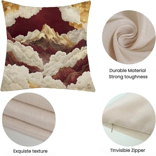 Housse de coussin 65x65cm montagne lin imperméable pour coussin de canapé