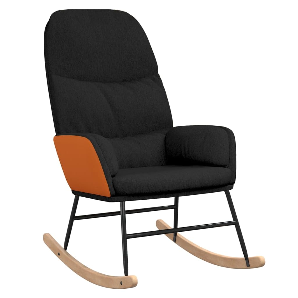 Schaukelstuhl Schwarz Stoff, Gemütlicher Polstersessel für Wohnzimmer, Schlafzimmer & Leseecken, Bequemer Relaxsessel mit Armlehnen, Robuster Loungesessel für Ihr Zuhause