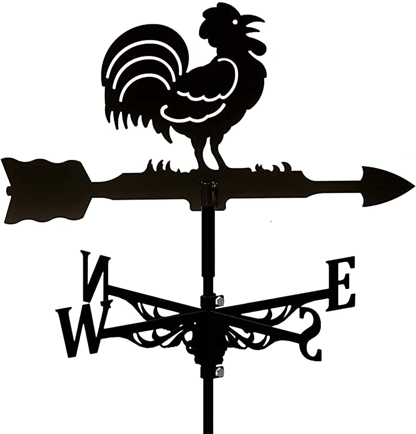 WIQUYBML wind vane Rooster Cockerel Stainless Steel Wind Direction Indicator Vane Measuring Tools Garden Pole Weather Suitable for Outdoor Metal Products,A (D normal)