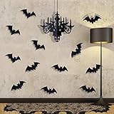 Pawliss Halloween Decorations, Glitter Hanging Chandelier and 12 Pcs Bat Wall Stickers, Bat Halloween Home Wall Decals Indoor Party Decor