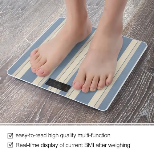 Báscula digital para baño azul y beige a rayas miniatura 5