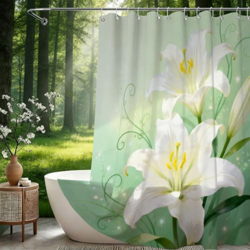 Rideau de douche 200x200 lys blanc en tissu polyester imperméable - 3