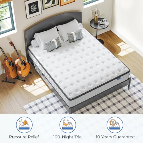Image of Vesgantti Twin Mattress, 10 Inch Hybrid Twin Size Mattress in a Box, Single Bed Pillow Top Mattresses, Foam and Pocket Coils Innerspring Mattresses, Pressure Relief, Medium Firm Feel
