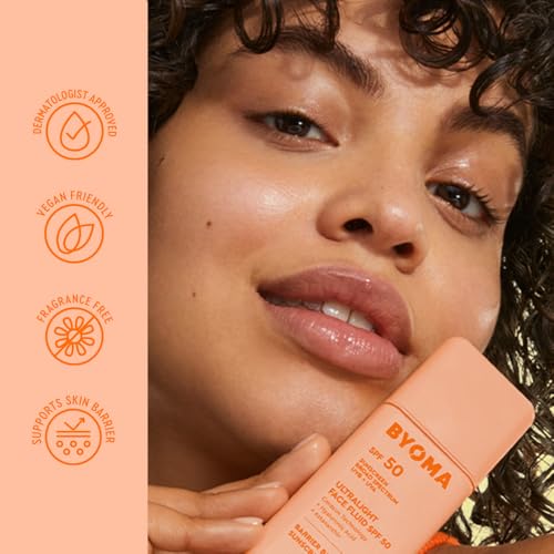 Image of BYOMA SPF 50 Face Fluid - Ultra-Lightweight Facial Sunscreen for All Skin Tones - Luminous Glow, No White Cast - SPF Moisturizer Strengthens Skin Barrier - 1.69 fl.oz
