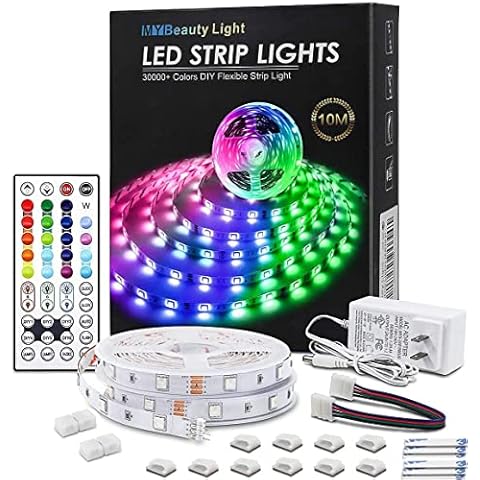MY BEAUTY LIGHT RGB LED Strip Lights, 32.8ft, 32768 DIY Colors, Self-Adhesive, Flexible, UL Approved Cover