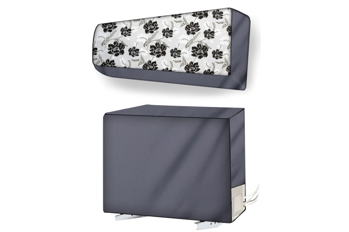 Stylista split ac cover set of indoor and outdoor unit Compatible for 1 Ton VOLTAS ZZY-IMR Floral Pattern Grey