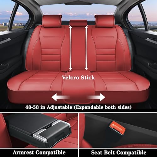 Image of Coverado Car Seat Covers Full Set, Nappa Leather Seat Covers for Cars, Car Seat Protector Car Seat Cushion, Front and Back Seat Protectors Cushions Universal Fit for Most Cars Vehicles(Red)