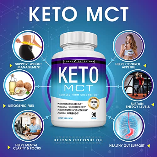 Toplux Keto Mct Oil Capsules Ketosis Diet - 3000Mg Natural Pure Coconut Oil Extract Pills To Support Ketogenic Diet, Source Of Energy, Easy To Digest For Men Women, 90 Softgels, Supplement #TOP1