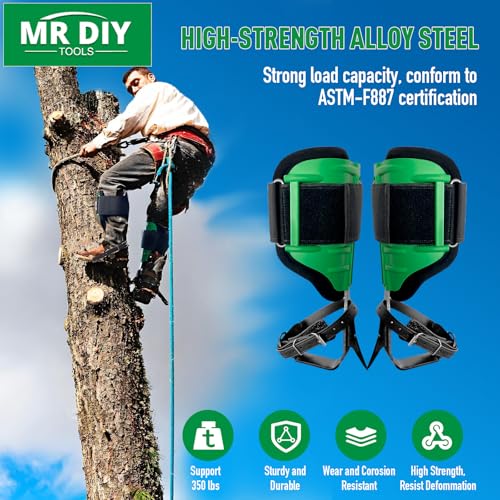 MR DIY TOOLS Tree Climbing Spikes Set, Alloy Steel Climbing Spurs, 350lbs Load Capacity, Green, Classic Style, Ideal for Climbers, Fruit Picking & Lumberjack