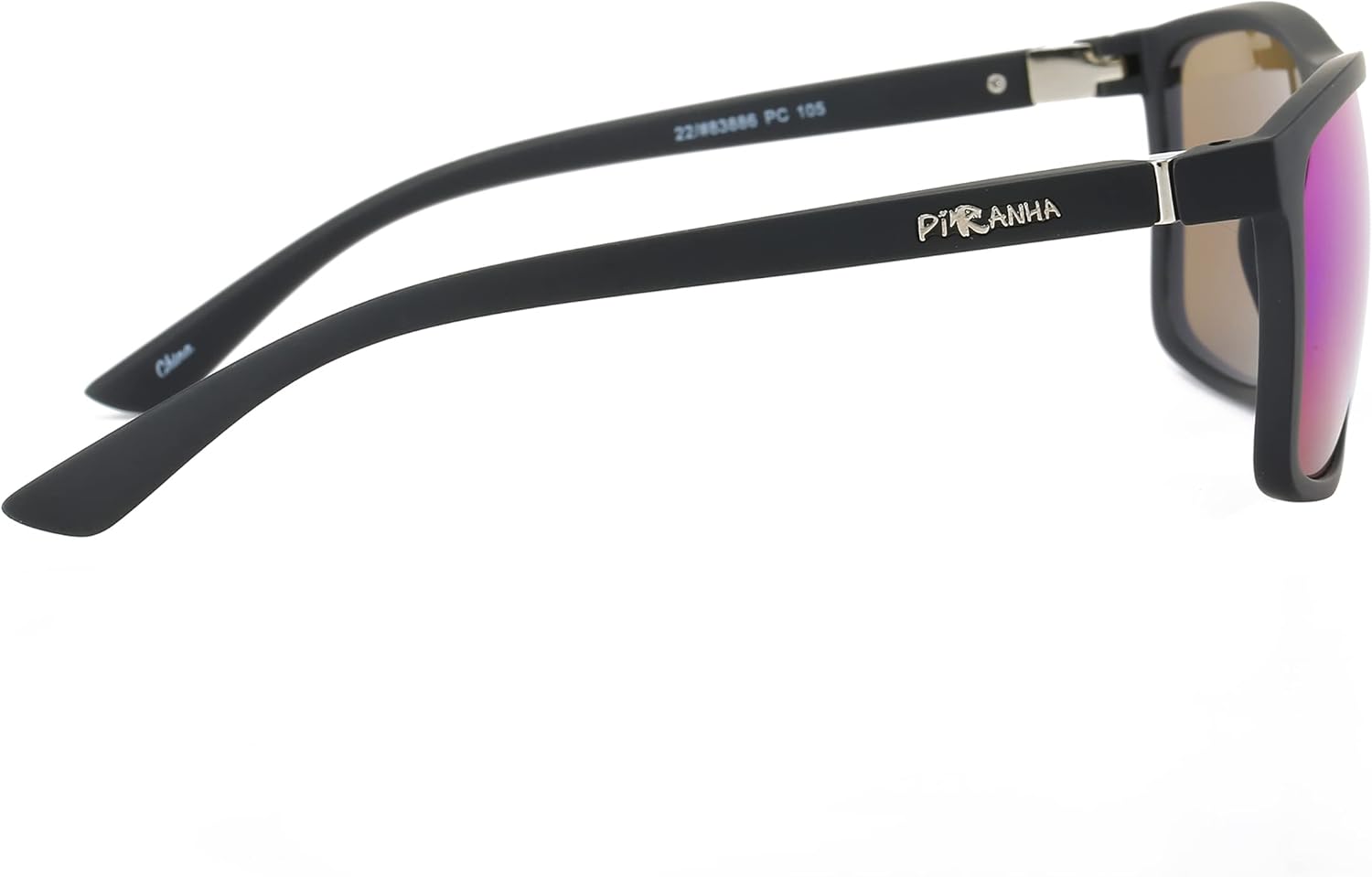 Piranha Reaction Classic Square Black Sunglasses with Blue Mirror Lens - Image 3