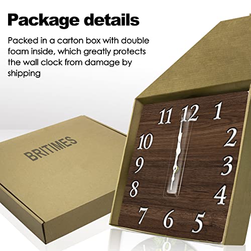 Wall Clock, Square Silent Non Ticking Clock 12 Inch, Wood Natural Wooden Walnut Brown, Home Decor For Living Room, Bathroom, Bedroom, Kitchen, Office Or School #TOP4