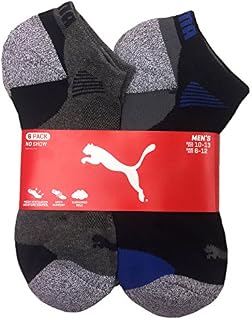 Puma Mens Low Cut All Sport No Show Socks 6-Pair, Black/Gray, 10-13
