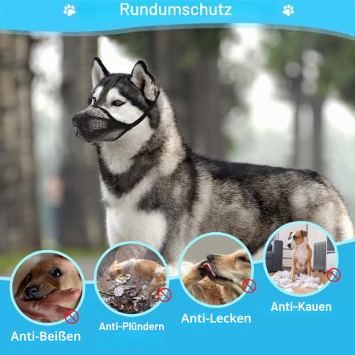 FWLWTWSS Maulkorb für Hunde, aus weichem Netzstoff, atmungsaktiv, für kleine, mittelgroße und große Hunde, mit verstellbaren Riemen, verhindert Beißen, Kauen und Lecken