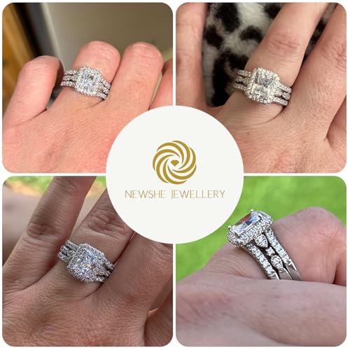 Image of Newshe Jewellery Wedding Ring Set for Women Radiant Engagement Rings