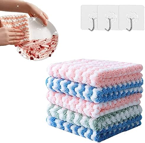 DENGWANG Straseapoit Microfiber Cleaning Rag, Super Absorbent Cleaning Cloths Multifunctional Reusable Cleaning Towel, Kitchen Cleaning Rags (9.8 * 9.8inch, 5pcs)