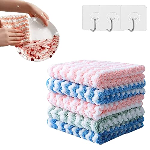 Dengwang Straseapoit Microfiber Cleaning Rag, Super Absorbent Cleaning Cloths Multifunctional Reusable Cleaning Towel, Kitchen Cleaning Rags (9.8 * 9.8Inch, 5Pcs) #TOP1